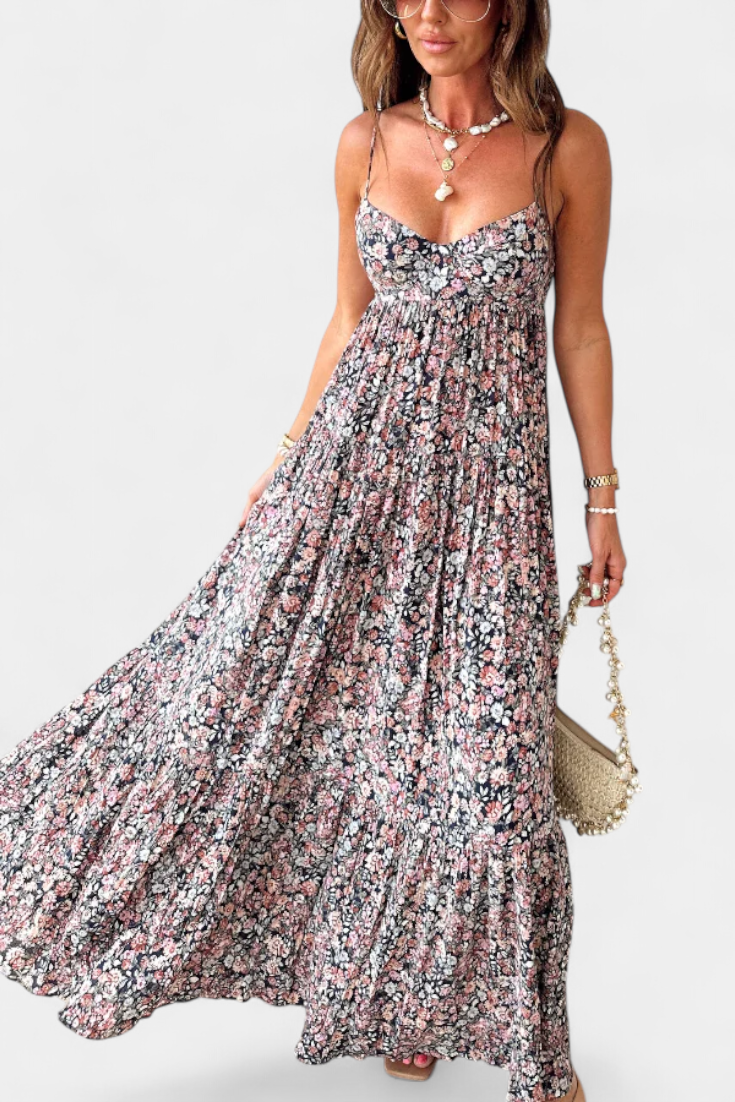 Reyna – Florales Maxikleid für Damen mit offenem Rücken