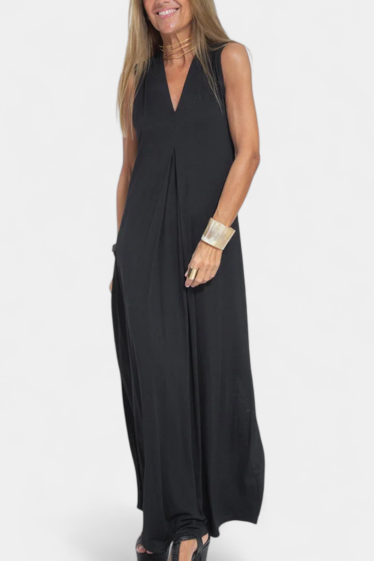 Felisa – Elegantes einfarbiges ärmelloses Maxikleid für Damen – Ansicht 2
