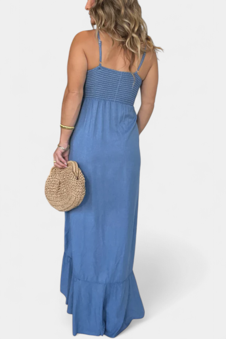 Kailani – Maxikleid für Damen mit Rüschen und Knoten vorne – Ansicht 7