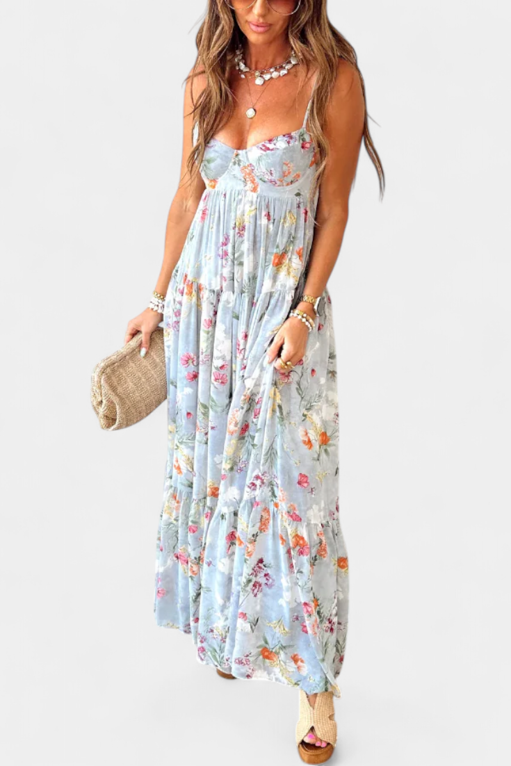 Neha – Florales Kleid für Damen mit offenem Rücken und Spaghettiträgern – Ansicht 7