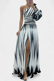 Langes gestreiftes One-Shoulder-Damenkleid Bethania