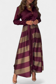 Langes Damen-Hemdblusenkleid Nessia mit Streifen und Gürtel – Ansicht 2