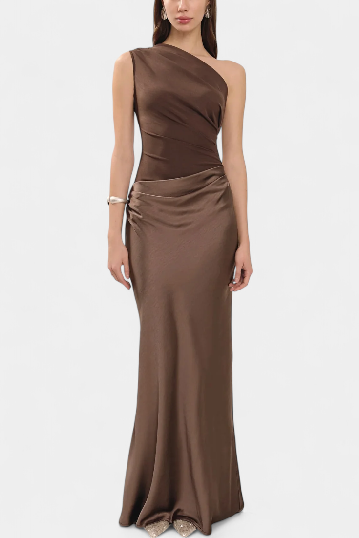Ottavia – Langes Plisseekleid für Damen mit One-Shoulder-Ausschnitt