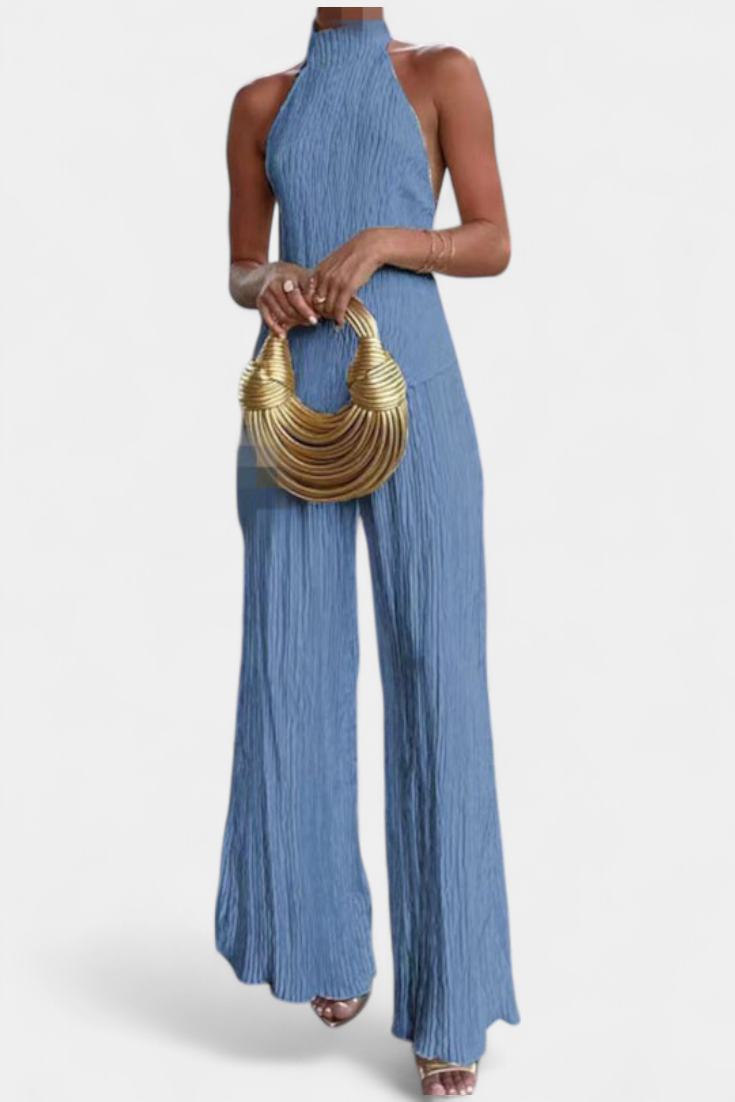 Pilarica – Elegantes Plissee-Set für Damen mit asymmetrischem Oberteil und weiter Hose – Ansicht 9
