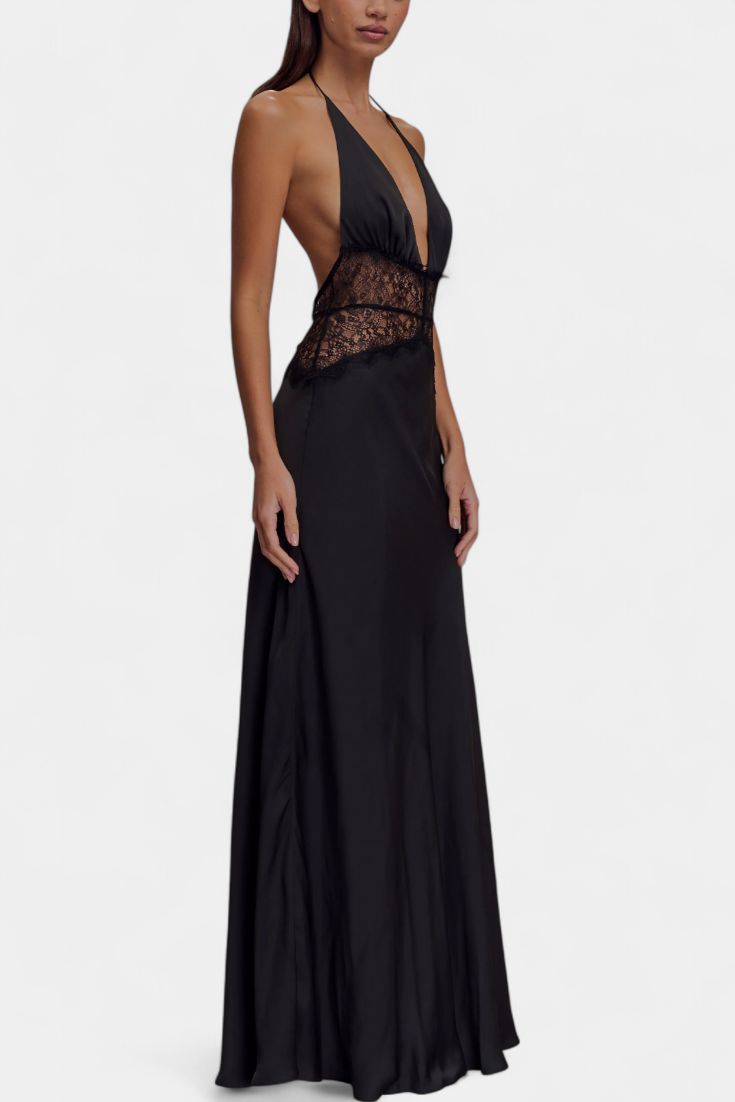 Ashanty – Langes Kleid für Damen mit Neckholder-Ausschnitt und Spitze – Ansicht 4