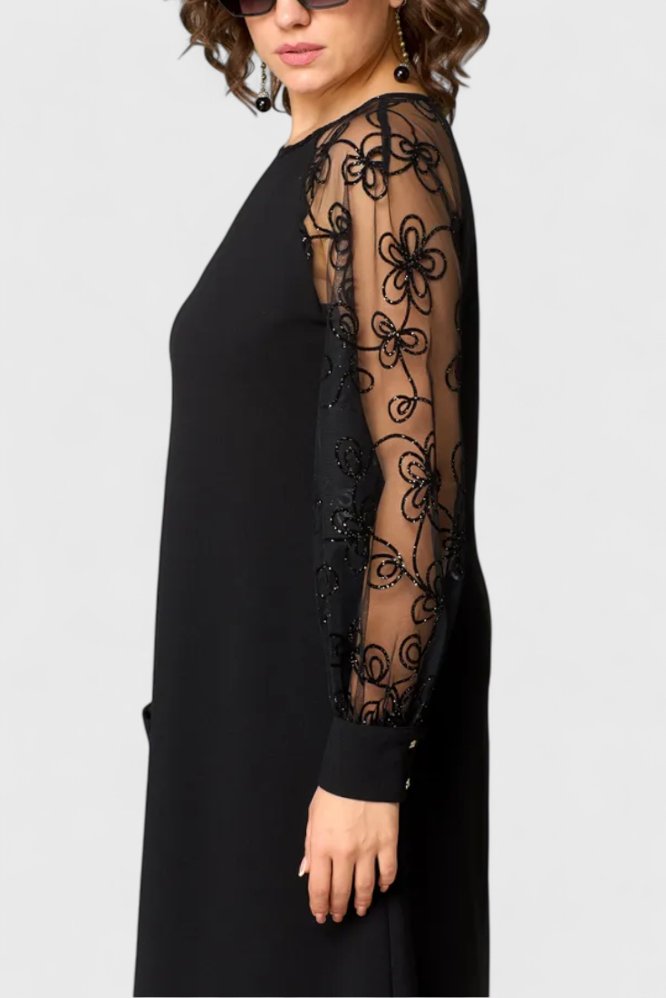 Bellezza – Spitzenkleid für Damen mit langen Ärmeln und Rundhalsausschnitt – Ansicht 4
