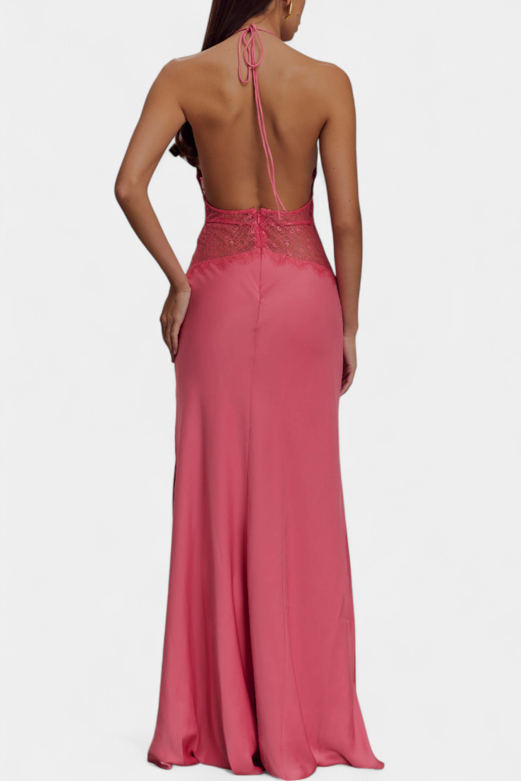 Ashanty – Langes Kleid für Damen mit Neckholder-Ausschnitt und Spitze – Ansicht 3