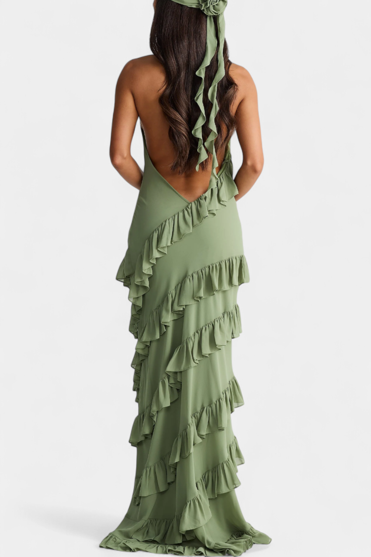 Padeline-Maxikleid mit Rüschen und offenem Rücken