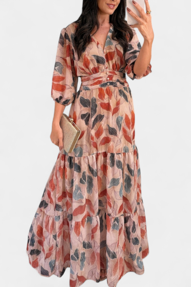 Aïsa – Langes florales Damenkleid mit Blättermuster – Ansicht 7
