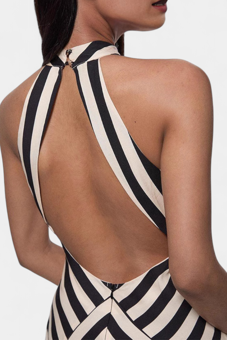 Crispina – Gestreiftes Maxikleid für Damen mit Neckholder-Ausschnitt – Ansicht 4
