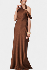 Langes asymmetrisches Damenkleid Robina in Bronze – Ansicht 4
