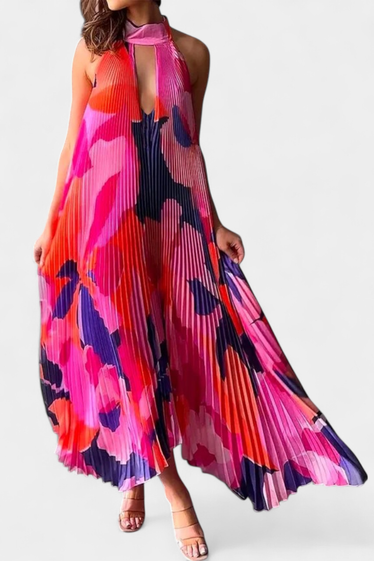 Giselle – Langes Plisseekleid für Damen mit Neckholder-Ausschnitt – Ansicht 7