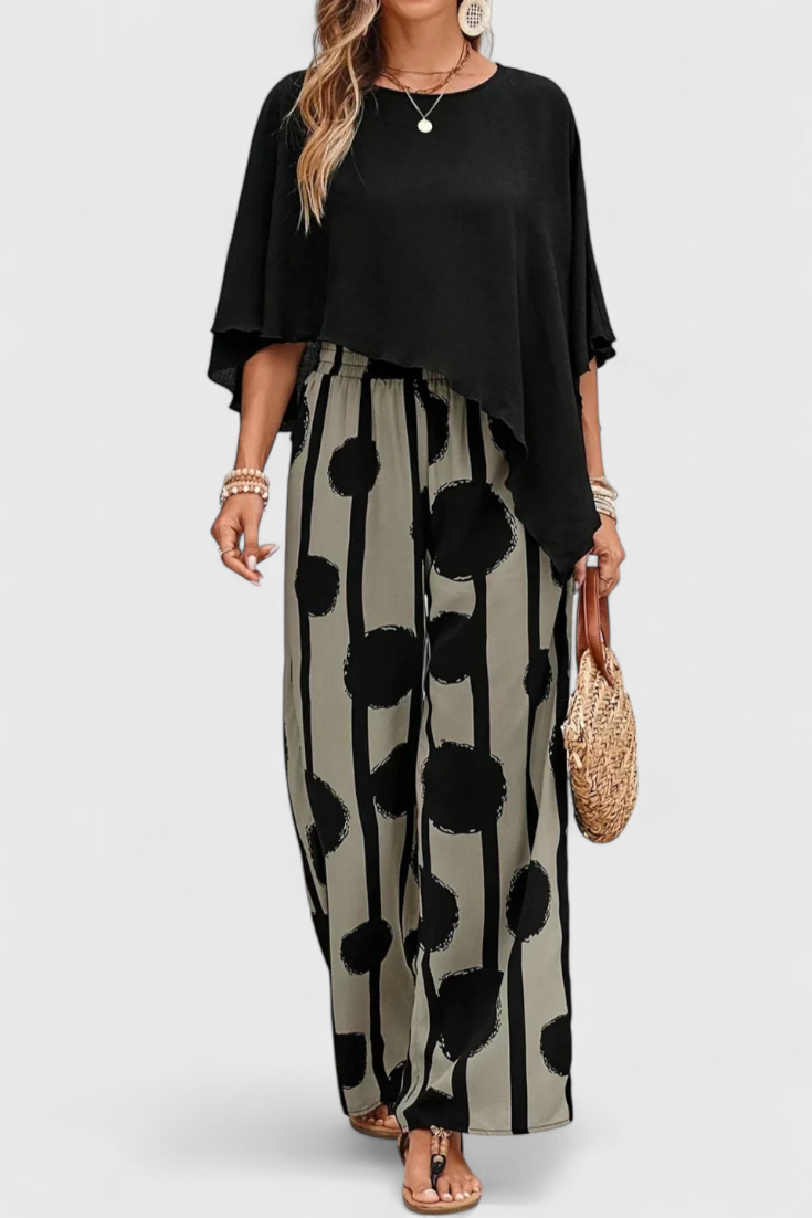 Asymmetrisches Damen-Set Aleida mit bedruckter Hose