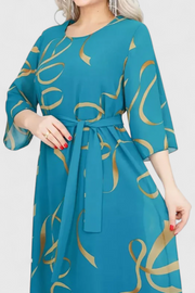 Amelie – Midikleid für Damen mit abstraktem Muster und Gürtel – Ansicht 8