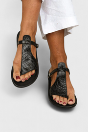 Schwarze Damen-Sandalen Tavia mit Animal-Print und Schnalle