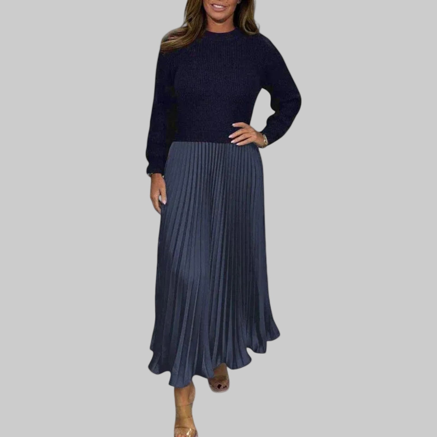 Claudia – Damen-Maxikleid mit Pullover und Plisseerock – Ansicht 4
