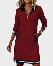 Hera – Baumwollkleid mit langen Ärmeln, Kragen und Reißverschluss – Ansicht 3