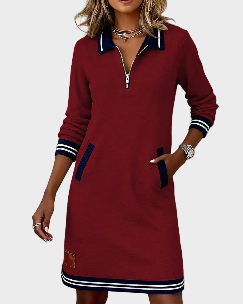 Hera – Baumwollkleid mit langen Ärmeln, Kragen und Reißverschluss – Ansicht 3