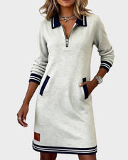 Hera – Baumwollkleid mit langen Ärmeln, Kragen und Reißverschluss – Ansicht 5