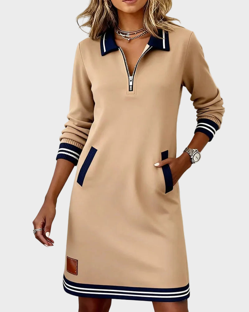 Hera – Baumwollkleid mit langen Ärmeln, Kragen und Reißverschluss – Ansicht 7
