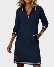 Hera – Baumwollkleid mit langen Ärmeln, Kragen und Reißverschluss – Ansicht 4