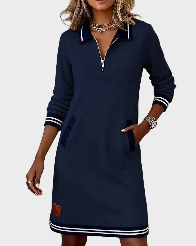 Hera – Baumwollkleid mit langen Ärmeln, Kragen und Reißverschluss – Ansicht 4