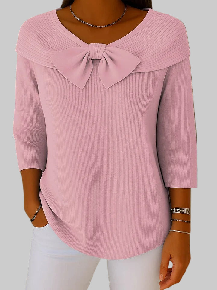 Serenna – Strickpullover für Damen mit Schleife und Rundhalsausschnitt – Ansicht 2
