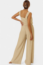 Damen-Leinen-Set Pascuala mit ärmelloser Bluse und weiter Hose – Ansicht 3