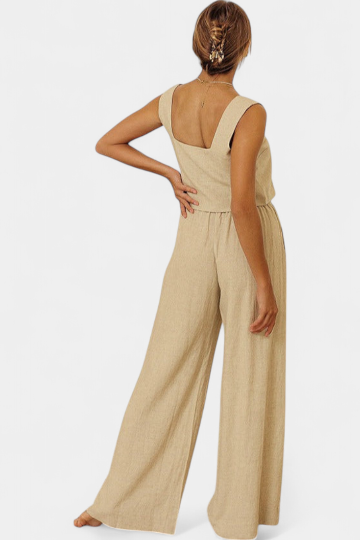 Damen-Leinen-Set Pascuala mit ärmelloser Bluse und weiter Hose – Ansicht 3
