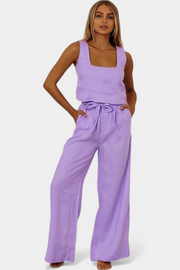 Damen-Leinen-Set Pascuala mit ärmelloser Bluse und weiter Hose – Ansicht 7