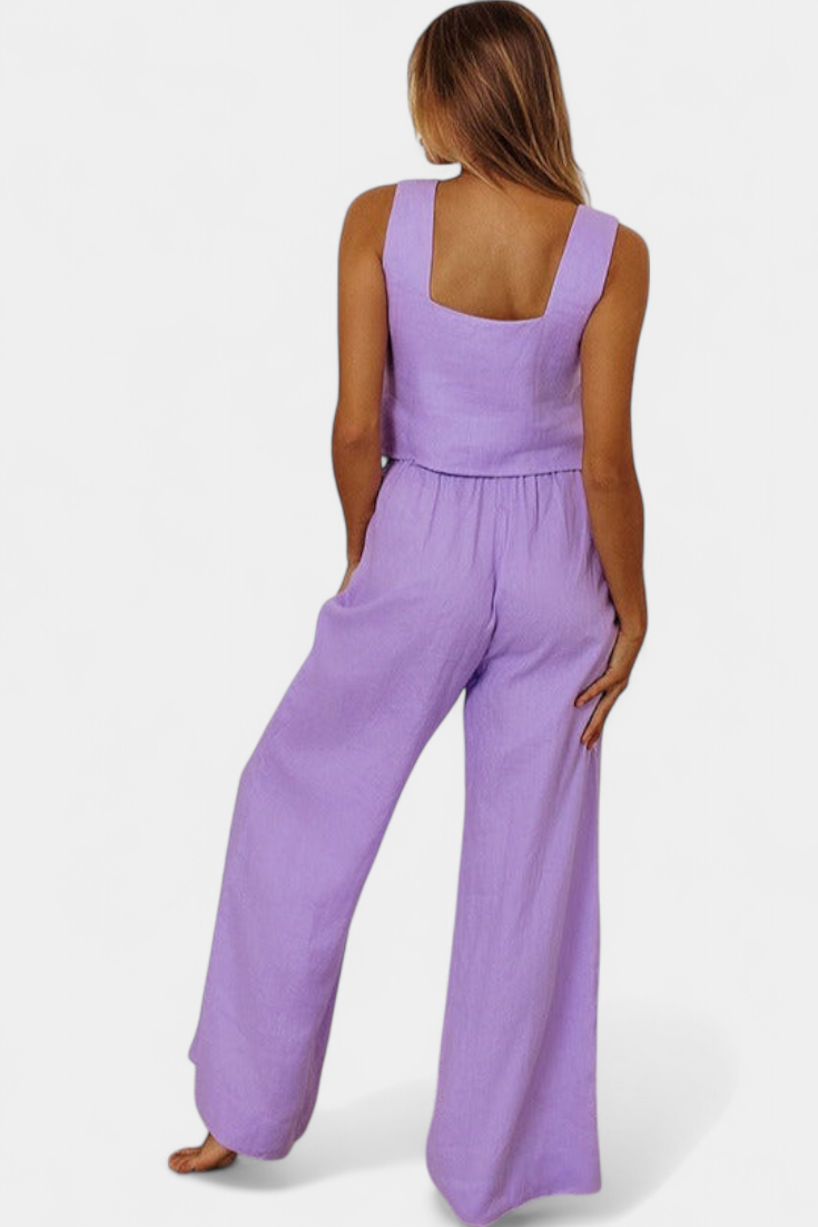 Damen-Leinen-Set Pascuala mit ärmelloser Bluse und weiter Hose – Ansicht 8