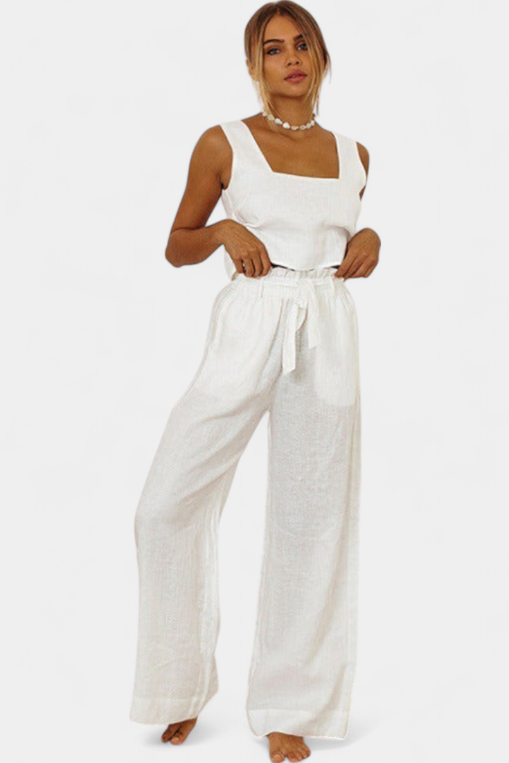 Damen-Leinen-Set Pascuala mit ärmelloser Bluse und weiter Hose – Ansicht 4