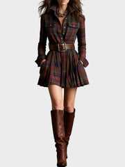 Beck – Vintage-Minikleid mit Revers und rotbraunem Karomuster