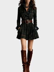 Beck – Vintage-Minikleid mit Revers und rotbraunem Karomuster – Ansicht 2