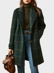 Retro-Tweedmantel für Damen mit Karomuster und Kragen