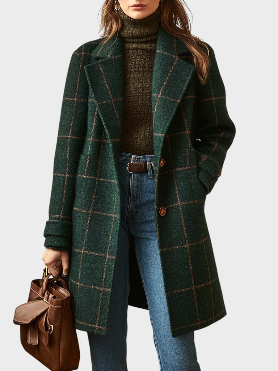 Retro-Tweedmantel für Damen mit Karomuster und Kragen