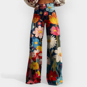 Florale Hose für Damen mit weitem Bein