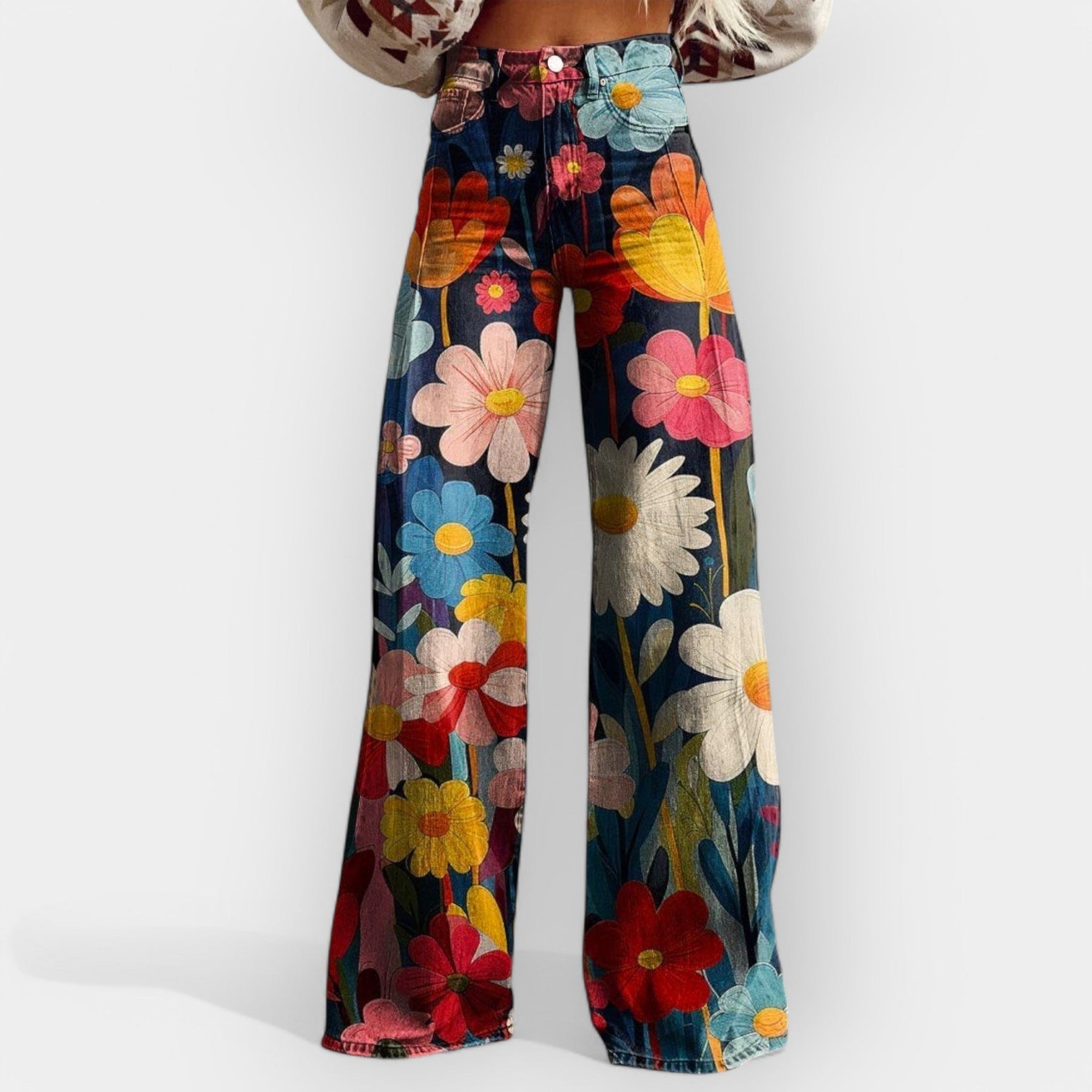 Florale Hose für Damen mit weitem Bein