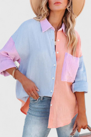 Damenbluse Juniper mit Farbblock-Design und Knöpfen