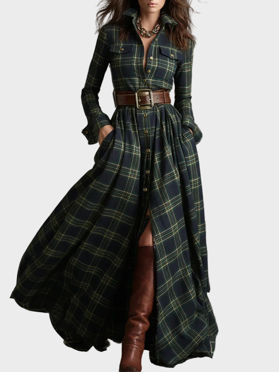 Skyler – Maxikleid mit Revers und Karomuster im Ethno-Stil – Ansicht 2