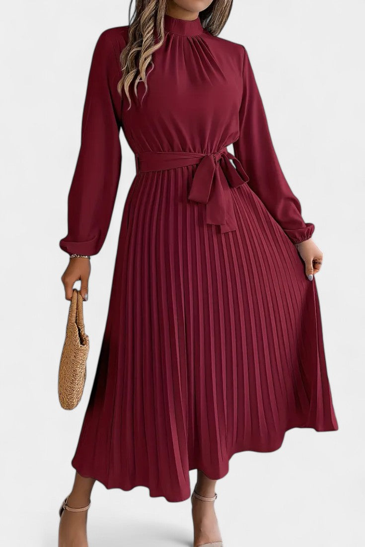 Theresa – Damenkleid mit hohem Kragen und plissiertem Gürtel – Ansicht 10