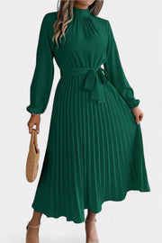 Theresa – Damenkleid mit hohem Kragen und plissiertem Gürtel – Ansicht 8