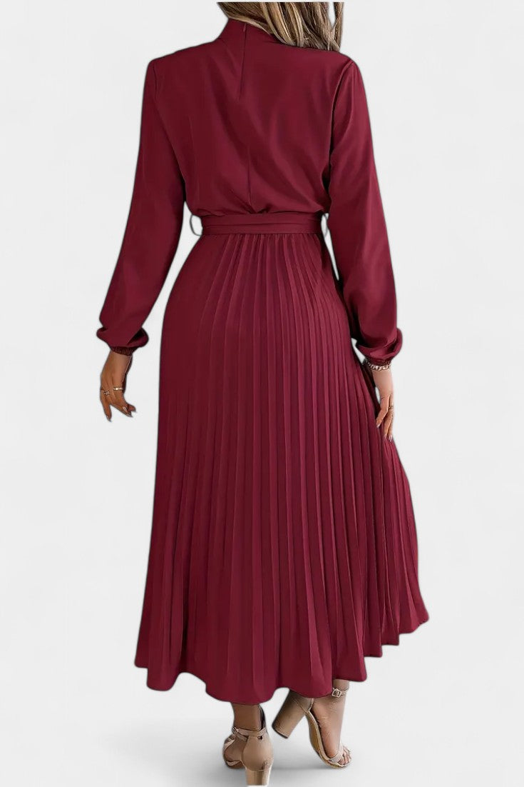 Theresa – Damenkleid mit hohem Kragen und plissiertem Gürtel – Ansicht 11