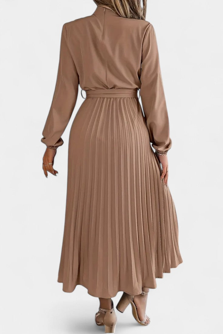 Theresa – Damenkleid mit hohem Kragen und plissiertem Gürtel – Ansicht 5