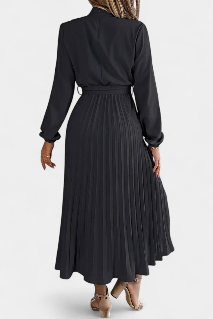 Theresa – Damenkleid mit hohem Kragen und plissiertem Gürtel – Ansicht 4