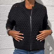 Damen Strickjacke mit Reißverschluss und Hohldesign