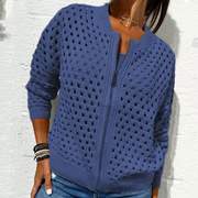 Blaue Damen Strickjacke mit Reißverschluss