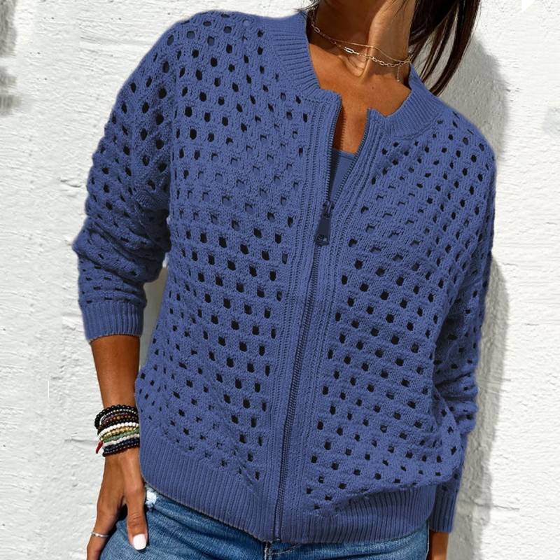 Blaue Damen Strickjacke mit Reißverschluss