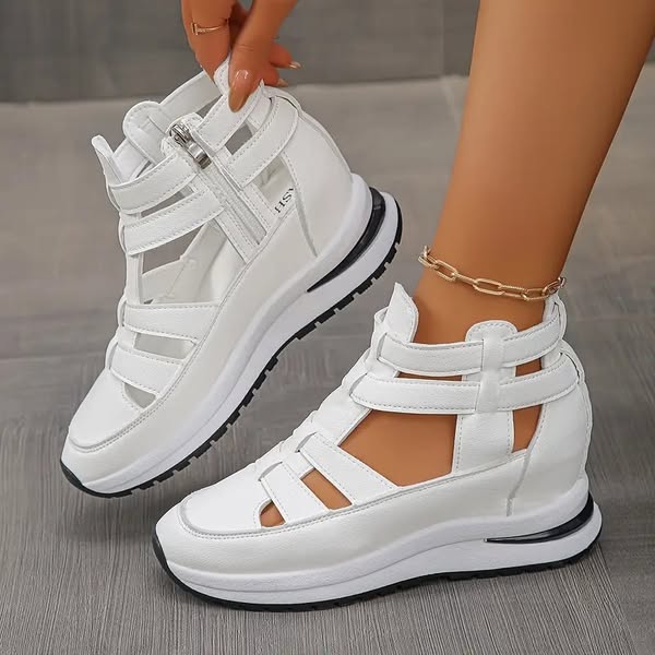 Schwarze Damen Wedges mit Reißverschluss
