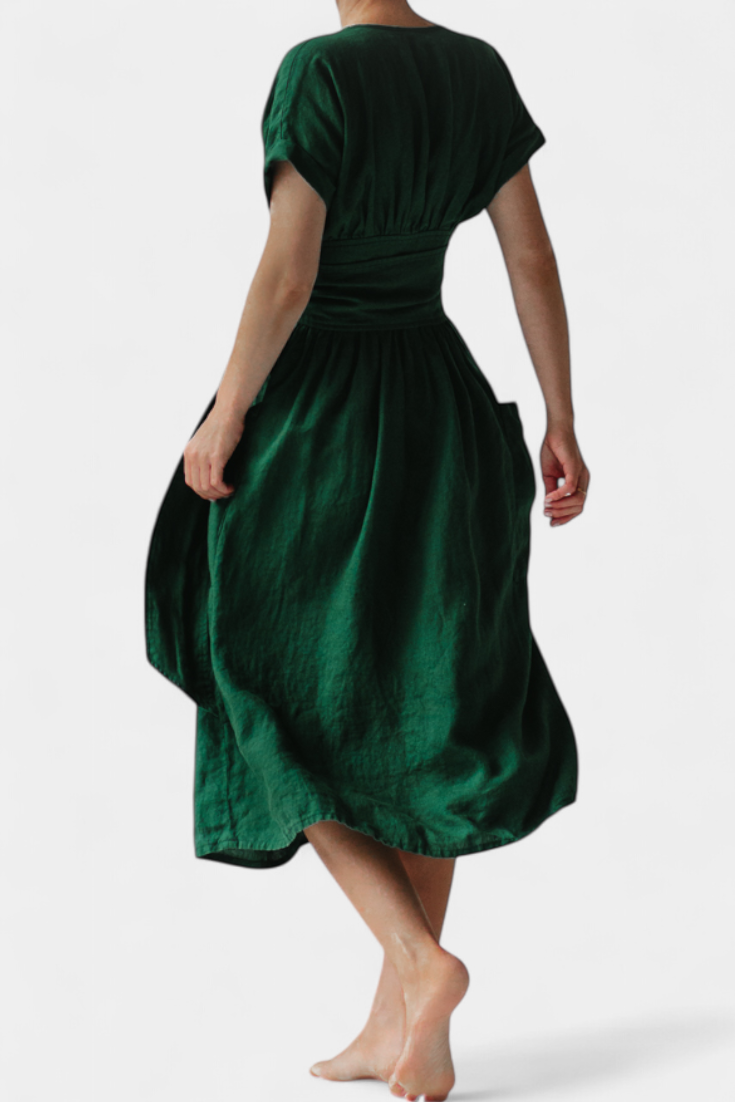 Cressida – Baumwollkleid für Damen mit V-Ausschnitt und Gürtel – Ansicht 10